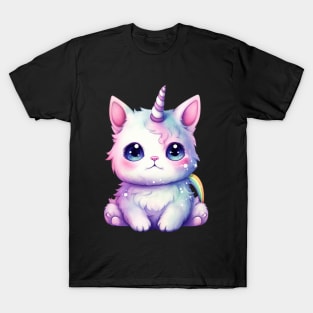 Whimsical Cat Unicorn Tee: Dreamy Pastel Colors, Cartoon Kawaii Anime Print T-Shirt